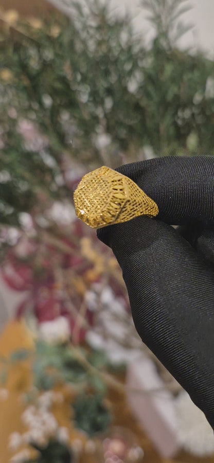 Gold Hexagon Lattice Ring 21KT - FKJRN21KM11244