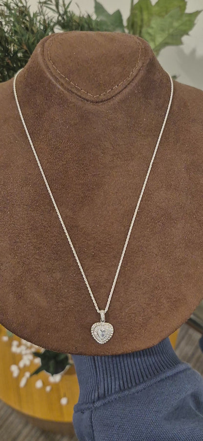 Sterling Silver 925 Heart Halo Necklace (Chain with Pendant) - FKJNKLSL11093