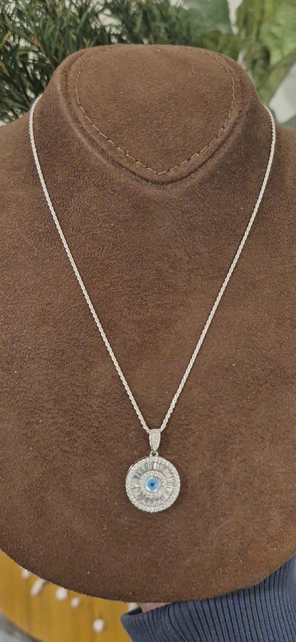 Sterling Silver 925 Evil Eye Charm Necklace (Chain with Pendant) - FKJNKLSL11089