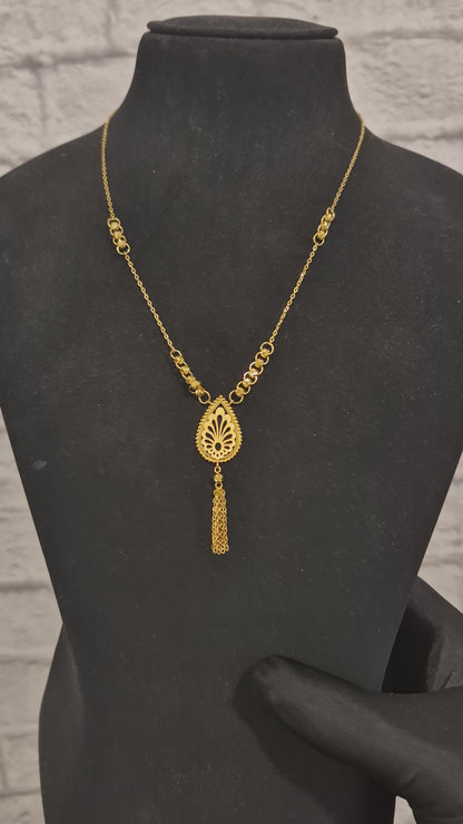 Gold Filigree Teardrop Drop Necklace 21KT - FKJNKL21KM12265