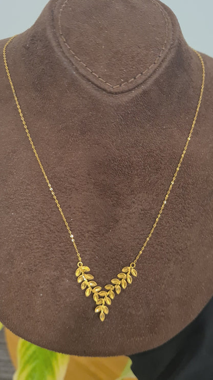 Gold V-Shape Leaf Necklace 21KT - FKJNKL21KM10522