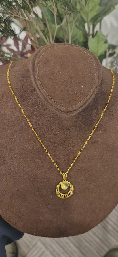 Gold Round Drop Necklace 21KT - FKJNKL21KM11368