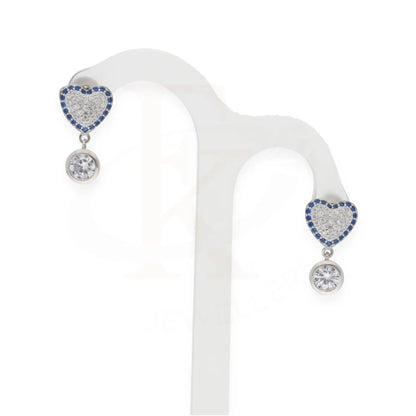 Sterling Silver 925 Blue Heart Shaped Cubic Zirconia Earrings - Fkjernsl8033