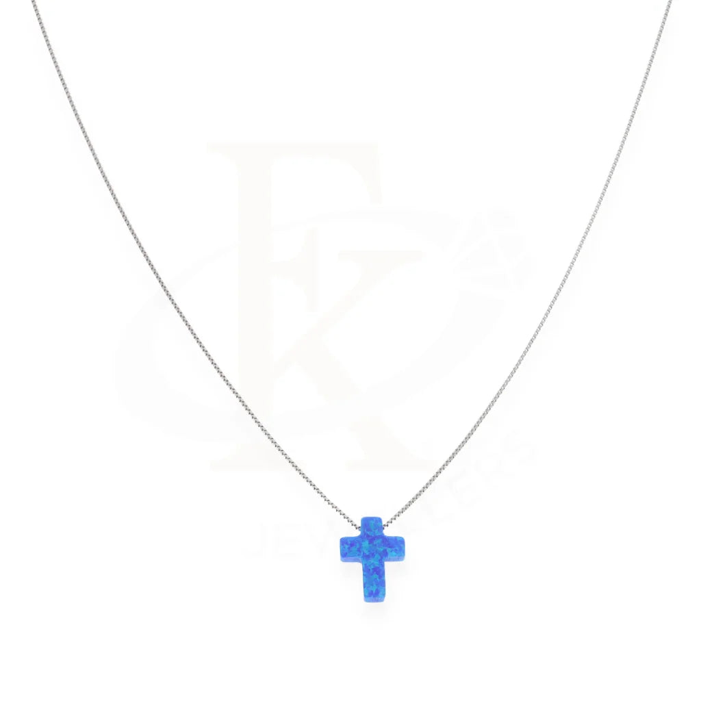 Sterling Silver 925 Blue Opal Cross Shaped Necklace - Fkjnklsl8067 Necklaces