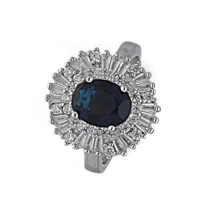 Italian Silver 925 Blue Oval Shaped Solitaire Ring - Fkjrnsl3510 Rings