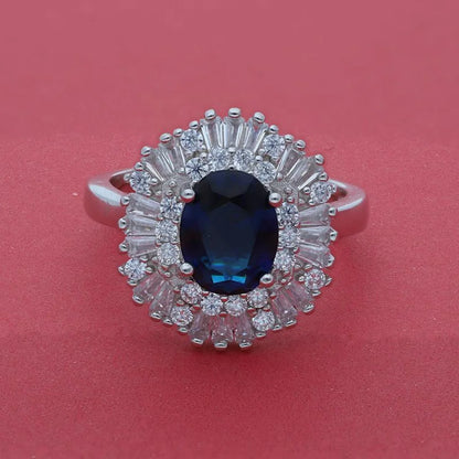 Italian Silver 925 Blue Oval Shaped Solitaire Ring - Fkjrnsl3510 Rings