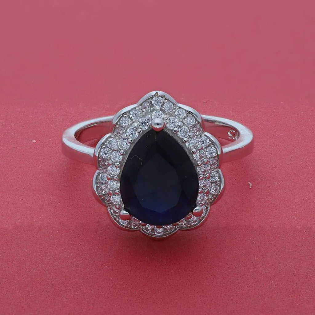 Italian Silver 925 Blue Pear Shaped Solitaire Ring - Fkjrnsl3504 Rings