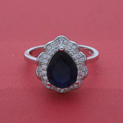 Italian Silver 925 Blue Pear Shaped Solitaire Ring - Fkjrnsl3504 Rings