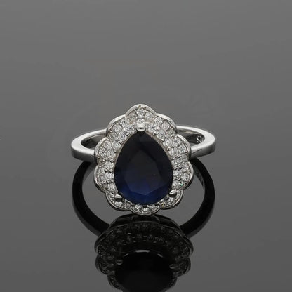 Italian Silver 925 Blue Pear Shaped Solitaire Ring - Fkjrnsl3504 Rings