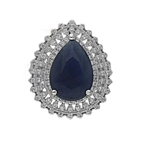 Italian Silver 925 Blue Pear Shaped Solitaire Ring - Fkjrnsl3511 Rings