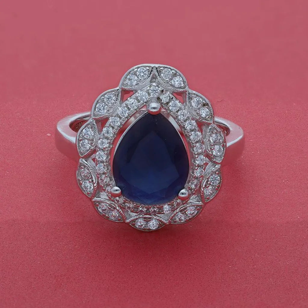 Italian Silver 925 Blue Pear Shaped Solitaire Ring - Fkjrnsl3514 Rings