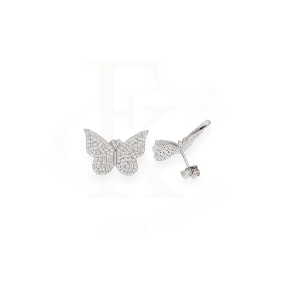 Sterling Silver 925 Butterfly Stud Zircon Earrings - Fkjernsl7996