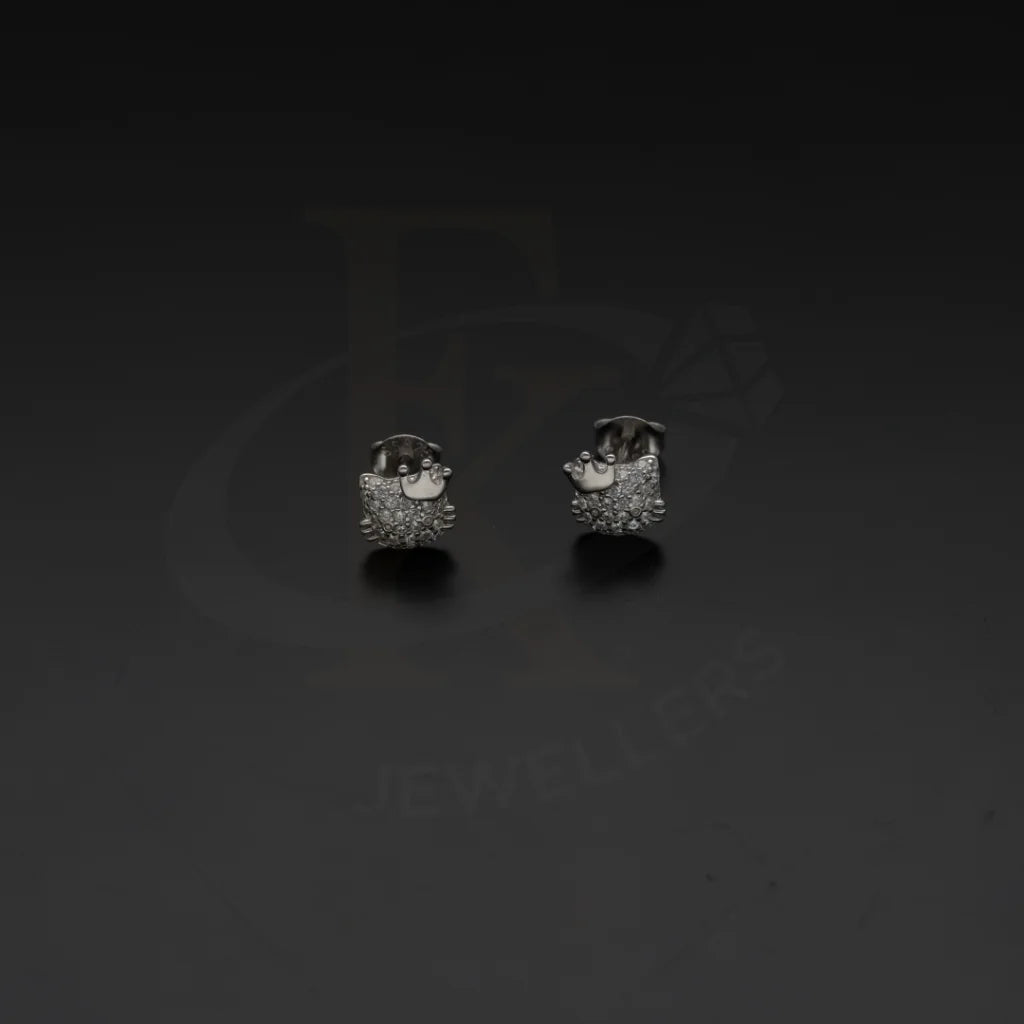 Sterling Silver 925 Cat With Crown Shaped Stud Earrings - Fkjernsl7976