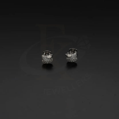 Sterling Silver 925 Cat With Crown Shaped Stud Earrings - Fkjernsl7976