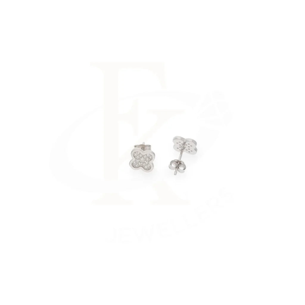 Sterling Silver 925 Classic Stud Flower Shaped Earrings - Fkjernsl8003