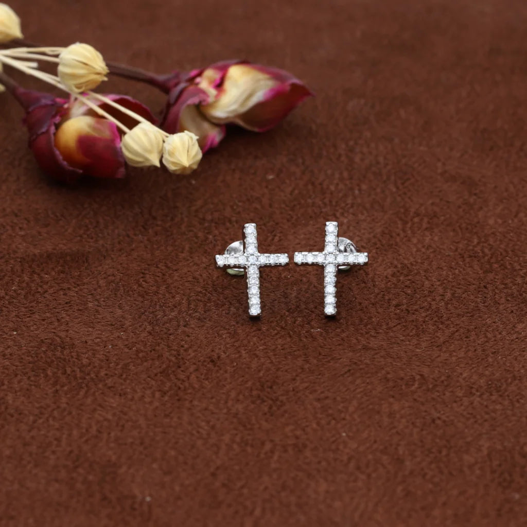 Sterling Silver 925 Cluster Stud Cross Earrings - Fkjernsl7999