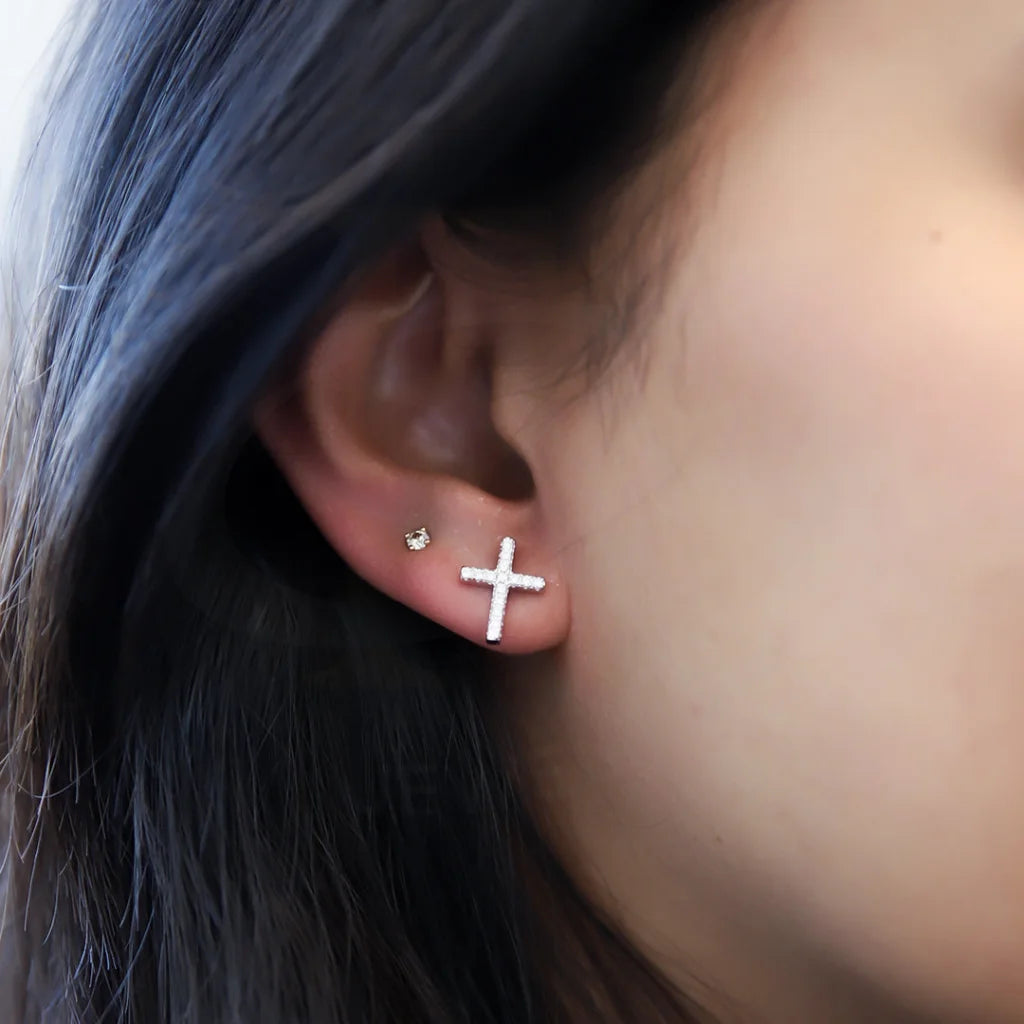 Sterling Silver 925 Cluster Stud Cross Earrings - Fkjernsl7999