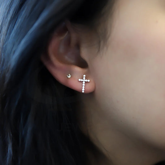 Sterling Silver 925 Cross Stud Earrings - Fkjernsl7969