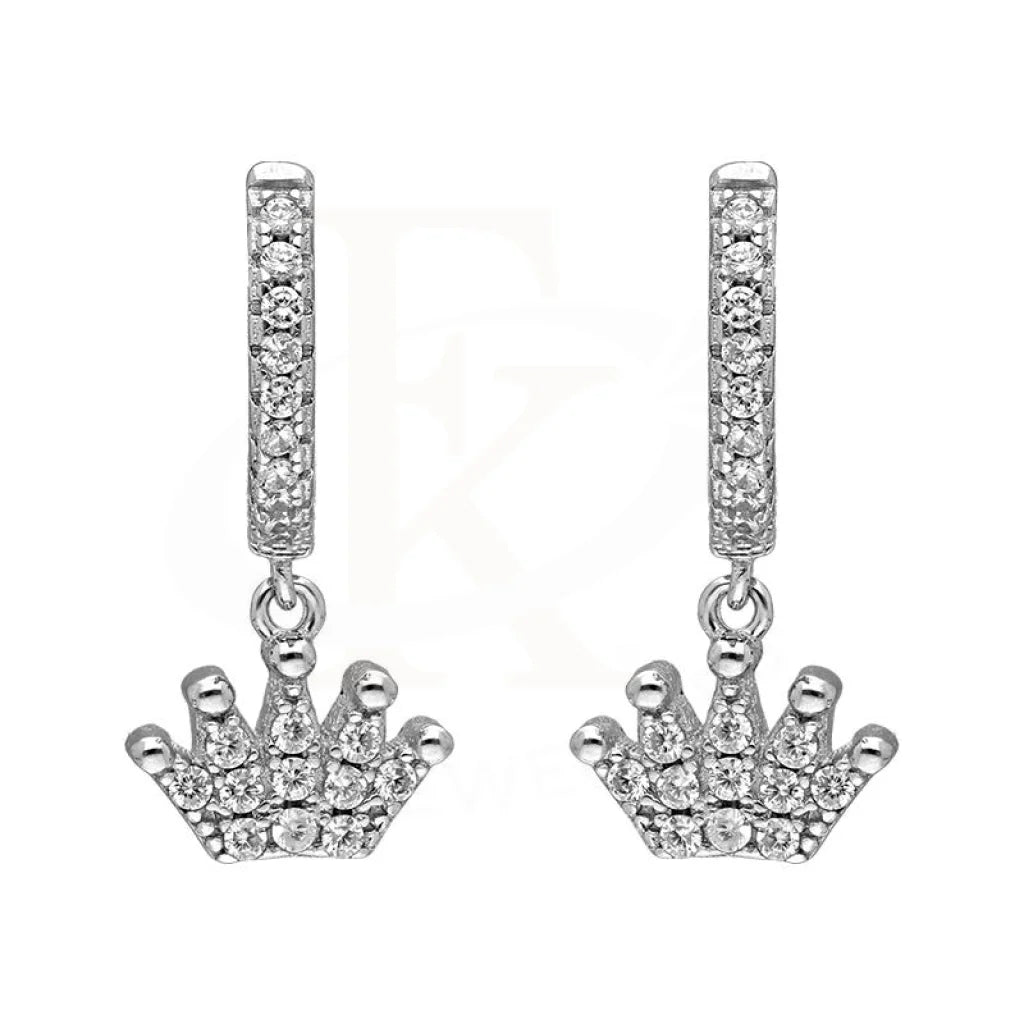 Italian Silver 925 Crown Shaped Drop Earrings - Fkjernsl2482