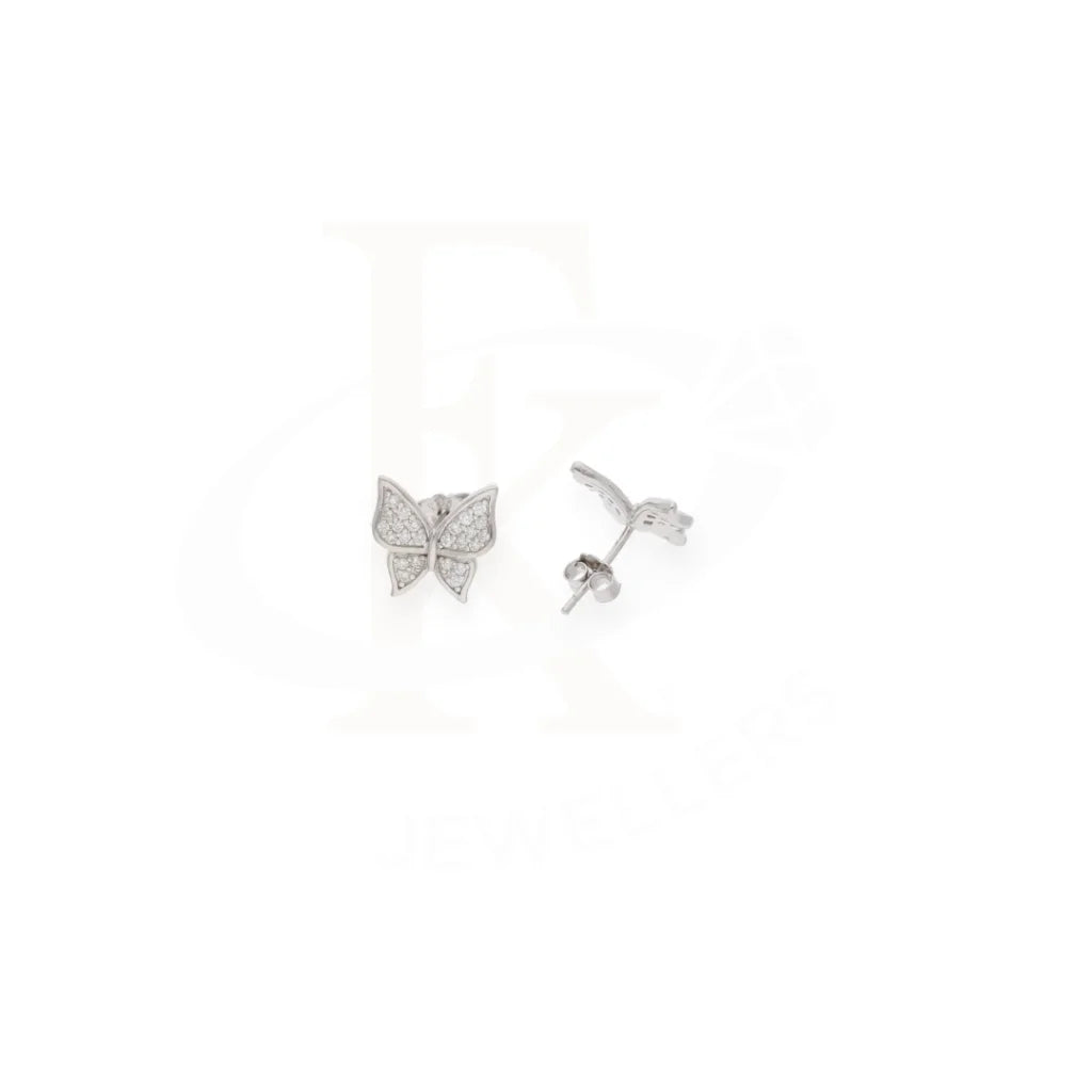 Sterling Silver 925 Cubic Zirconia Butterfly Stud Earrings - Fkjernsl8010