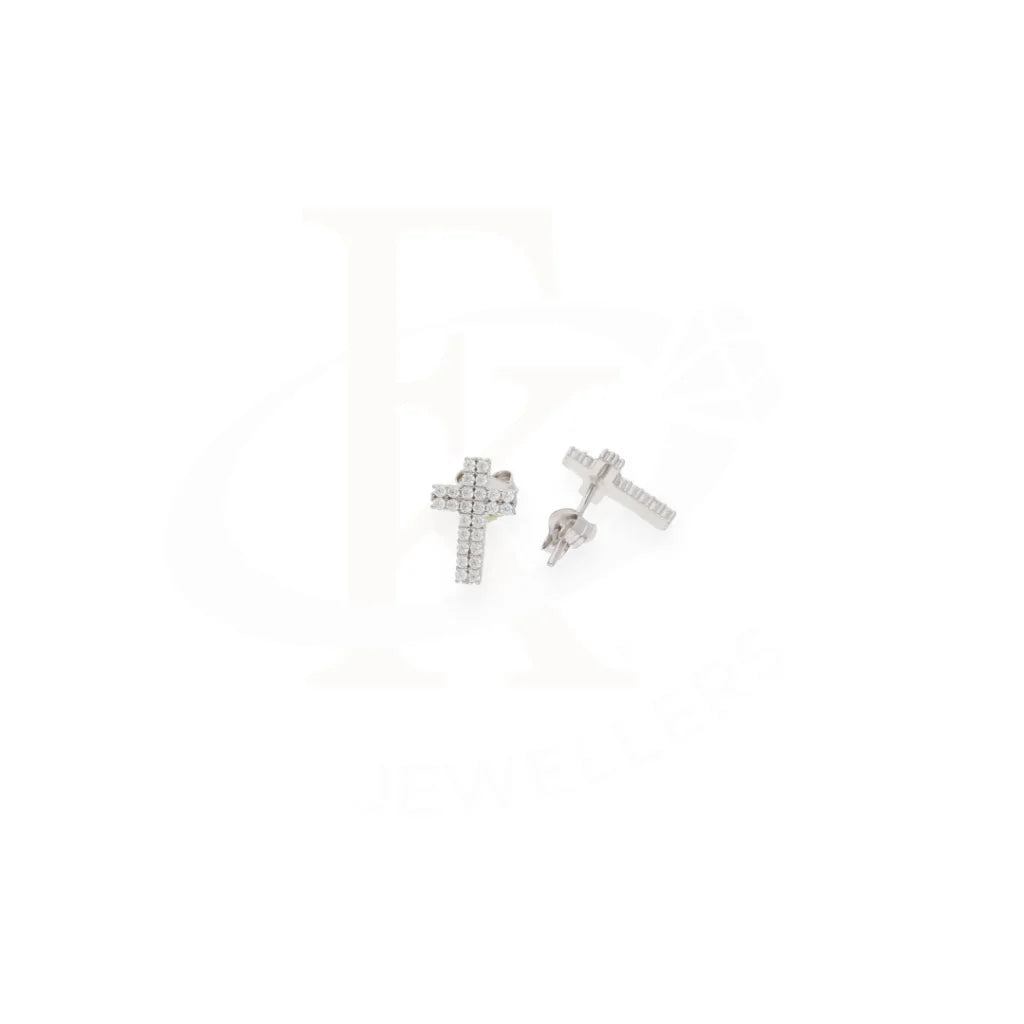 Sterling Silver 925 Cubic Zirconia Cross Stud Earrings - Fkjernsl8004