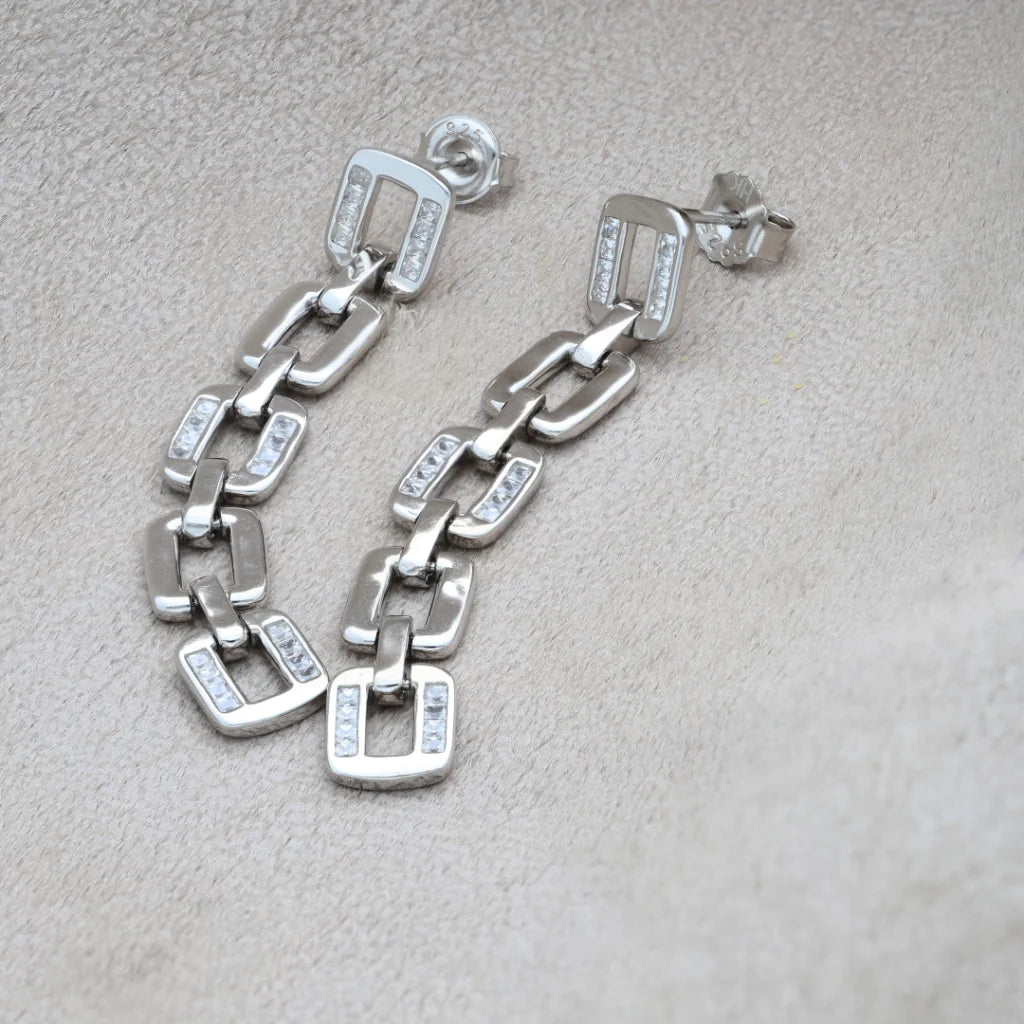 Sterling Silver 925 Designer Link Zirconia Earrings - Fkjernsl5872