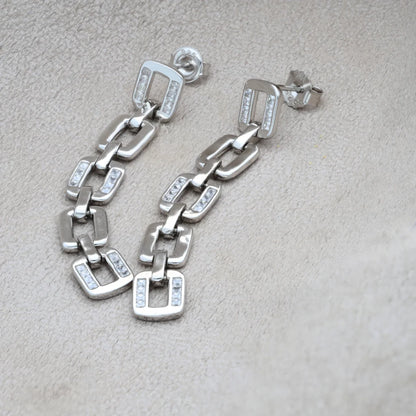 Sterling Silver 925 Designer Link Zirconia Earrings - Fkjernsl5872