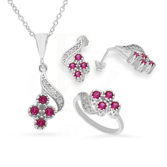 Italian Silver 925 Elegant Pendant Set (Necklace Earrings And Ring) - Fkjnklstsl2122 Sets