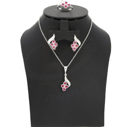 Italian Silver 925 Elegant Pendant Set (Necklace Earrings And Ring) - Fkjnklstsl2122 Sets