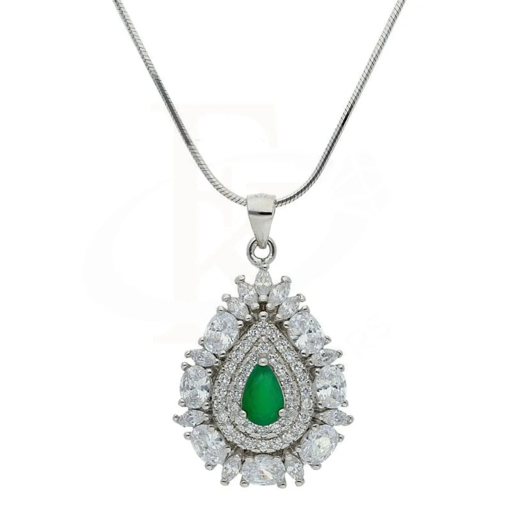 Italian Silver 925 Emerald Pear Pendant Set (Necklace Earrings And Ring) - Fkjnklst1918 Sets