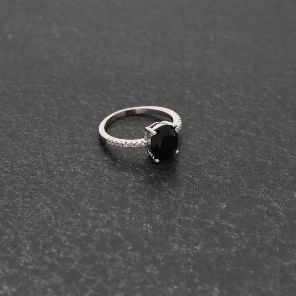 Sterling Silver 925 Faceted Black Topaz Mens Solitaire Ring - Fkjrnsl8294 Rings