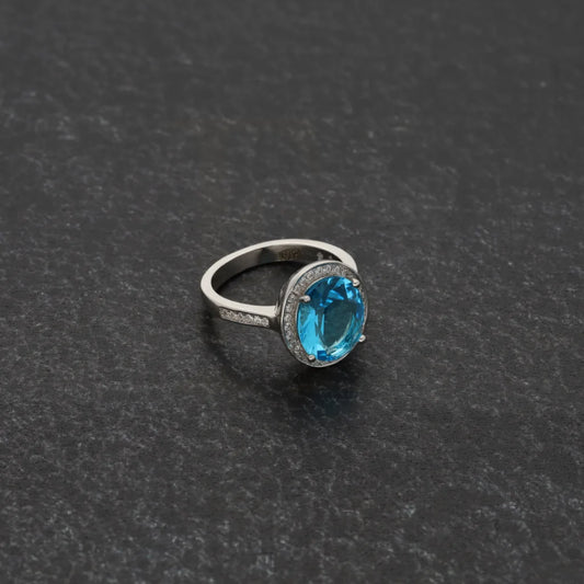 Sterling Silver 925 Faceted Blue Topaz Womens Solitaire Ring - Fkjrnsl8261 Rings