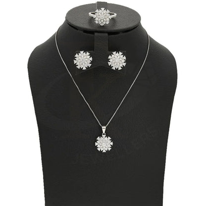 Italian Silver 925 Flower Pendant Set (Necklace Earrings And Ring) - Fkjnklstsl2287 Sets