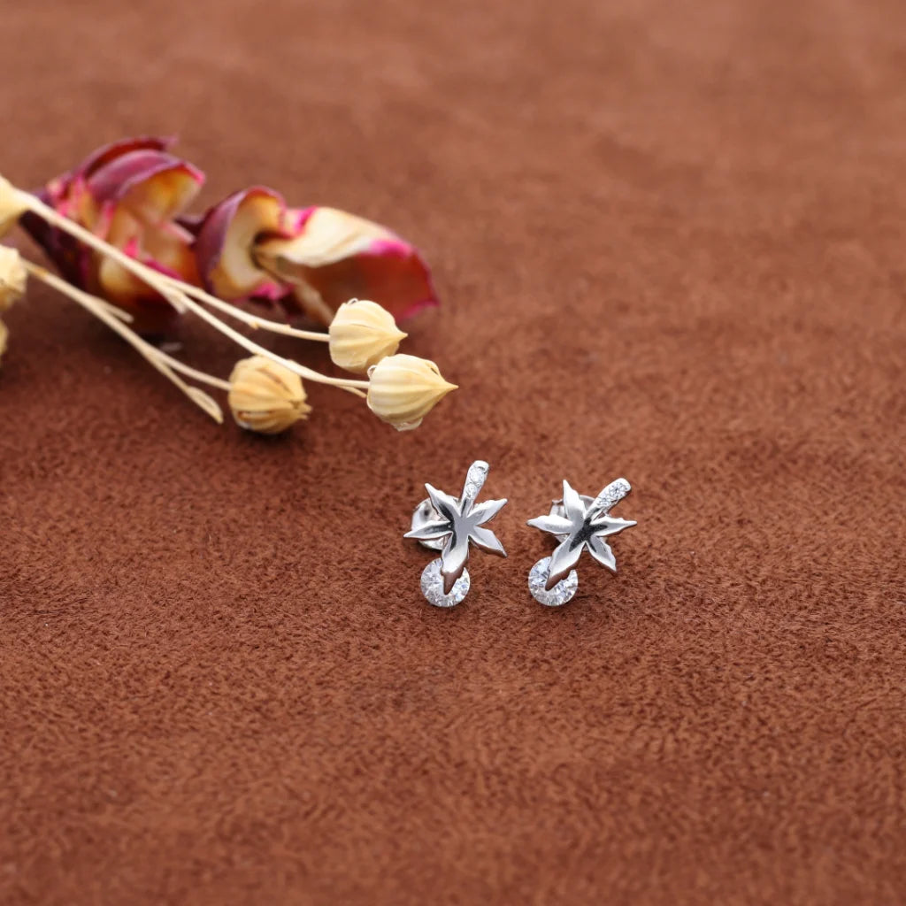 Sterling Silver 925 Flower Shaped Earrings - Fkjernsl8030