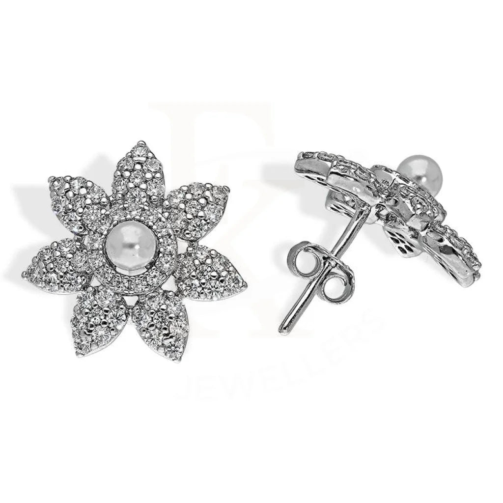 طقم قلادة من الفضة الإيطالية عيار 925 على شكل زهرة من اللؤلؤ (قلادة وأقراط وخاتم) - Fkjnklstsl2288