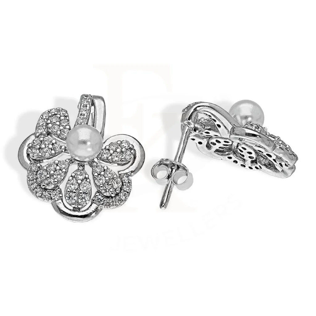 Italian Silver 925 Flower Shaped Pearl Pendant Set (Necklace Earrings And Ring) - Fkjnklstsl2291