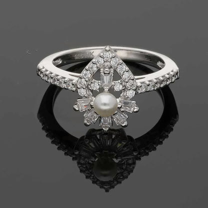 Sterling Silver 925 Flower Shaped Pearl Ring - Fkjrnsl3532 Rings