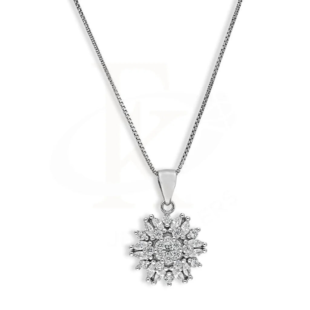 Italian Silver 925 Flower Shaped Pendant Set (Necklace Earrings And Ring) - Fkjnklstsl2277 Sets