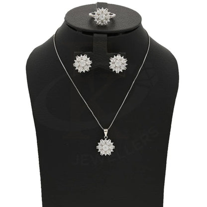 Italian Silver 925 Flower Shaped Pendant Set (Necklace Earrings And Ring) - Fkjnklstsl2277 Sets