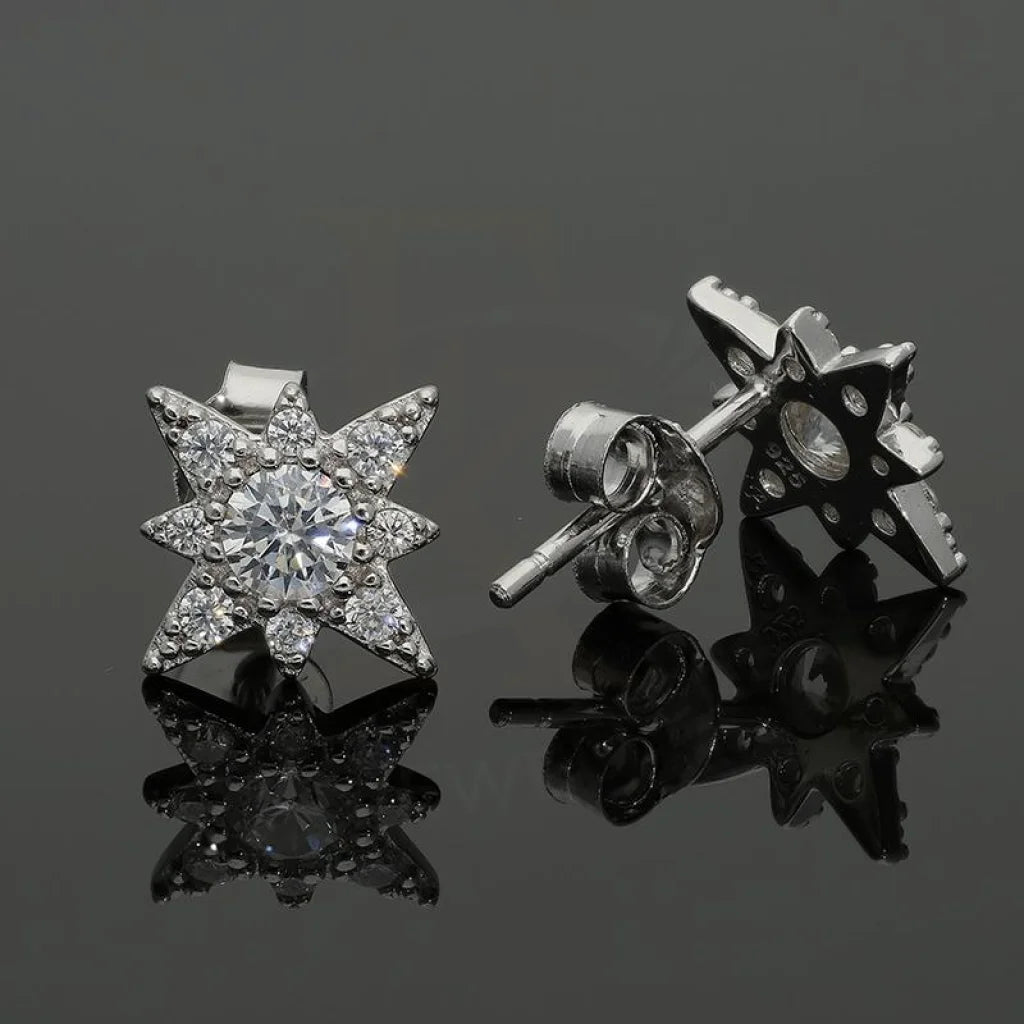 Italian Silver 925 Flower Shaped Solitaire Stud Earrings - Fkjernsl2555