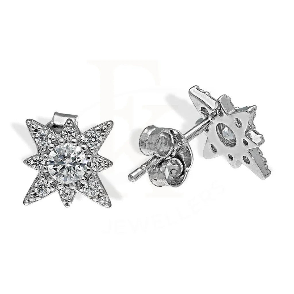 Italian Silver 925 Flower Shaped Solitaire Stud Earrings - Fkjernsl2555