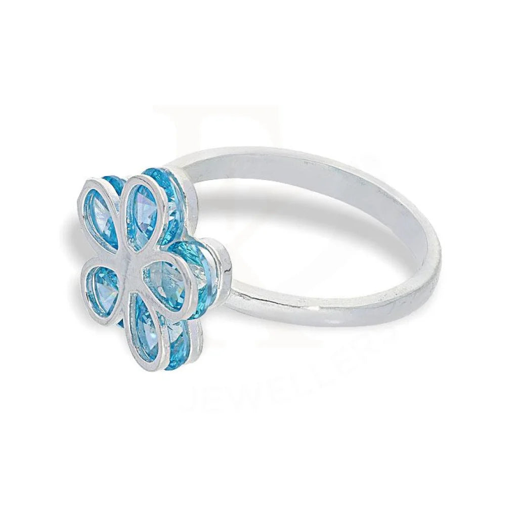 Italian Silver 925 Flower With Aquamarine Style Stones Ring - Fkjrnsl2124 Rings