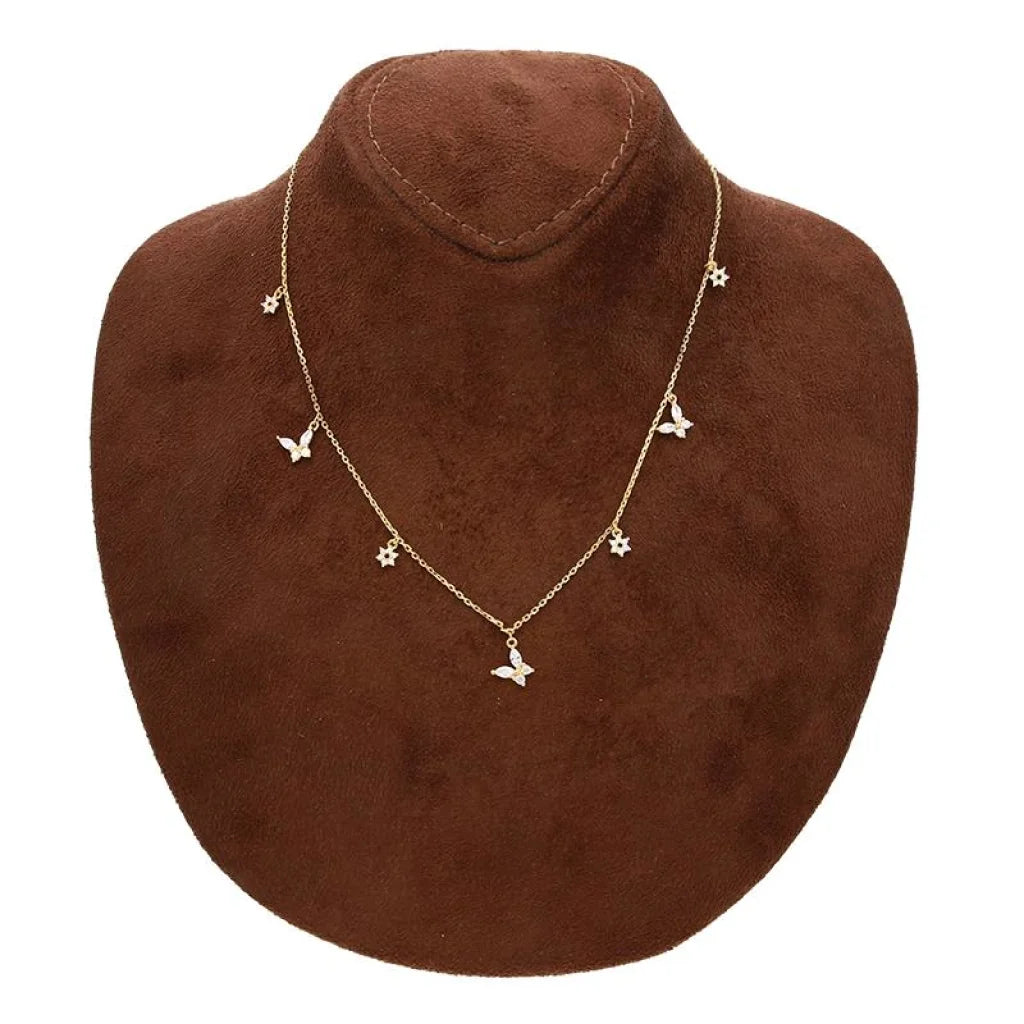 قلادة من الفضة الإسترلينية عيار 925 مطلية بالذهب على شكل فراشات وزهور - Fkjnklsl2907