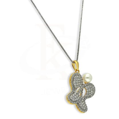 Italian Silver 925 Gold Plated Butterfly Shaped With Pearl Pendant Set (Necklace Earrings And Ring)