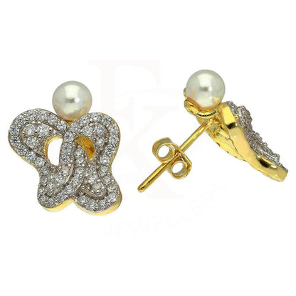 Italian Silver 925 Gold Plated Butterfly Shaped With Pearl Pendant Set (Necklace Earrings And Ring)