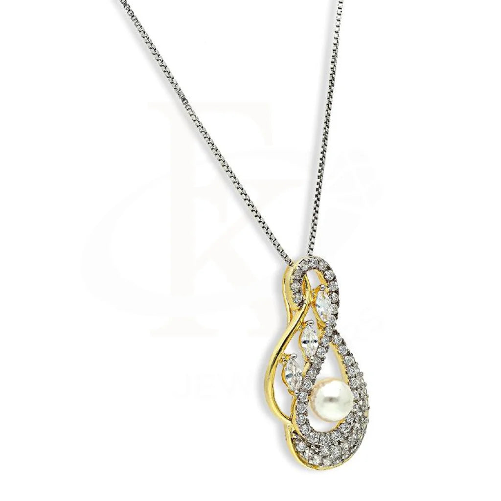 Italian Silver 925 Gold Plated Pear Shaped With Pearl Pendant Set (Necklace Earrings And Ring) -