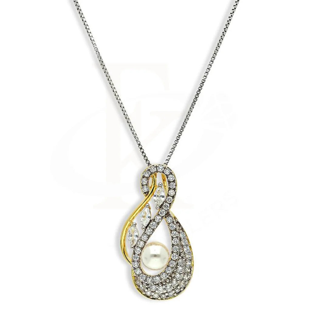 Italian Silver 925 Gold Plated Pear Shaped With Pearl Pendant Set (Necklace Earrings And Ring) -