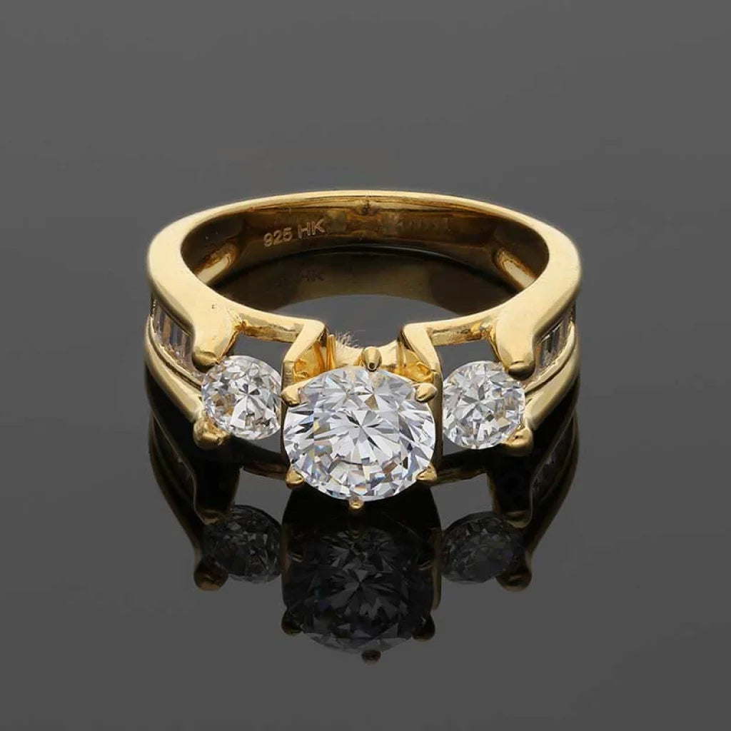 Sterling Silver 925 Gold Plated Round Shaped Solitaire Ring - Fkjrnsl3533 Rings