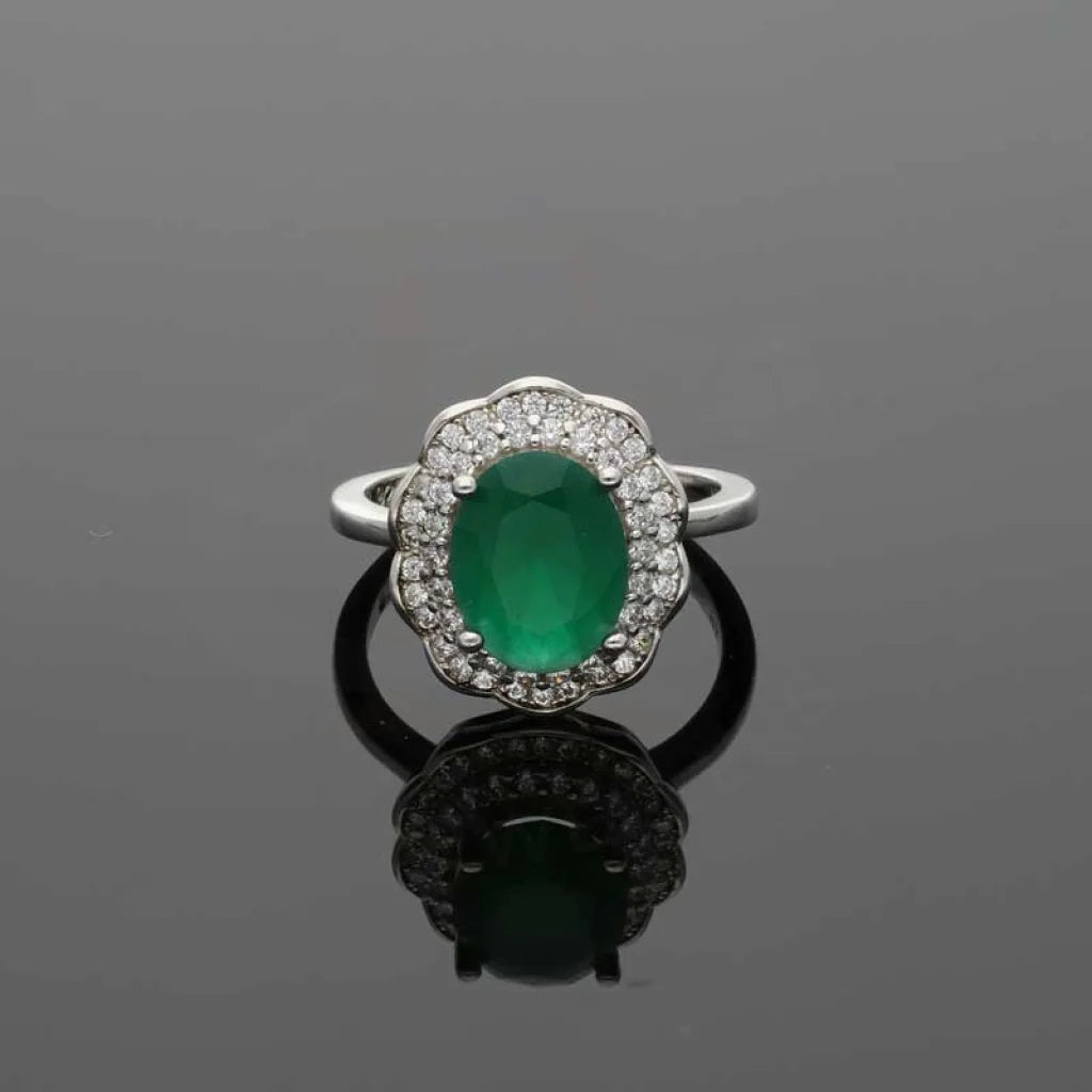 Italian Silver 925 Green Oval Shaped Solitaire Ring - Fkjrnsl3518 Rings