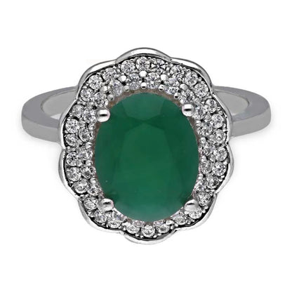 Italian Silver 925 Green Oval Shaped Solitaire Ring - Fkjrnsl3518 Rings